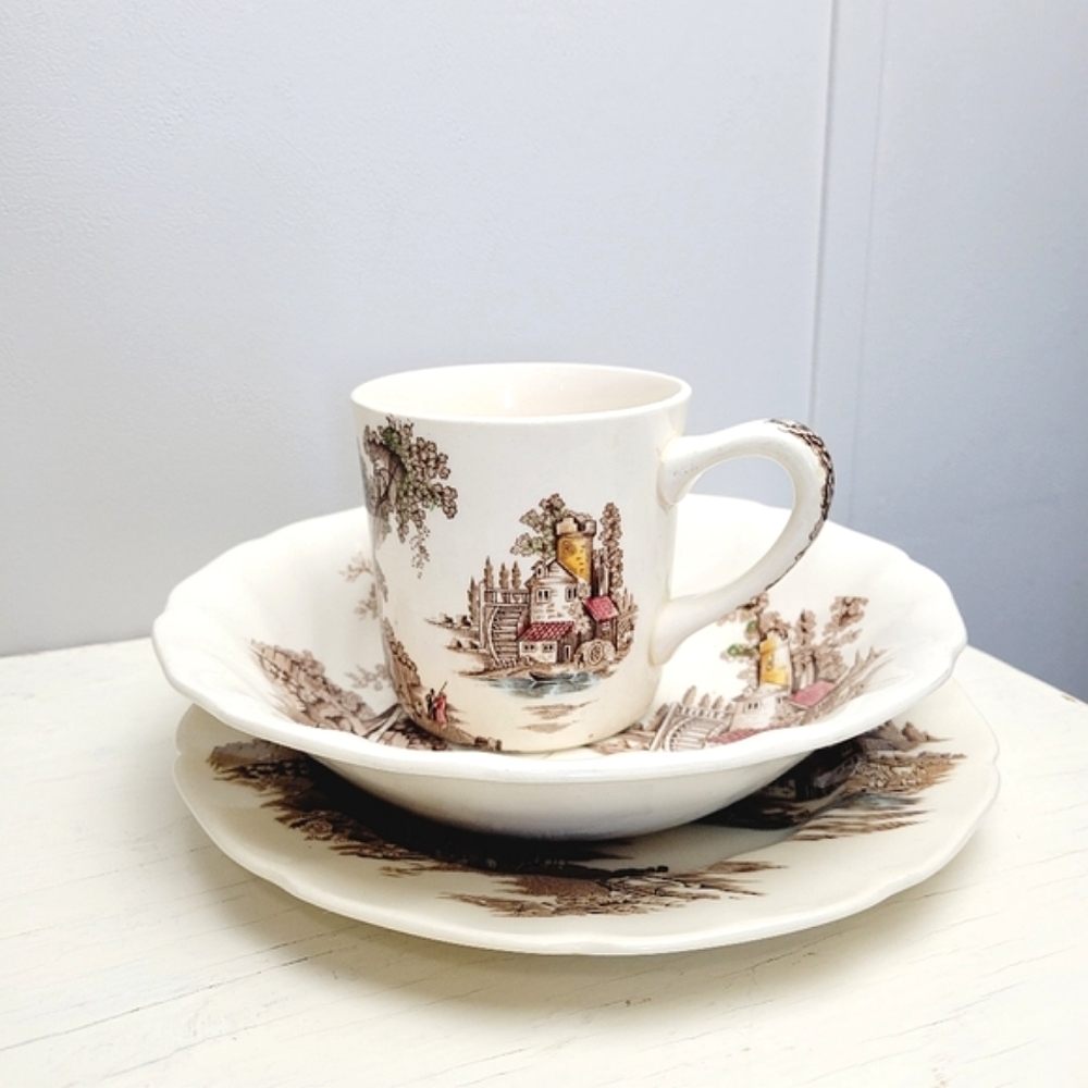 Johnson Brothers The Old Mill Vintage China Dish Set Mug Bowl Plate
